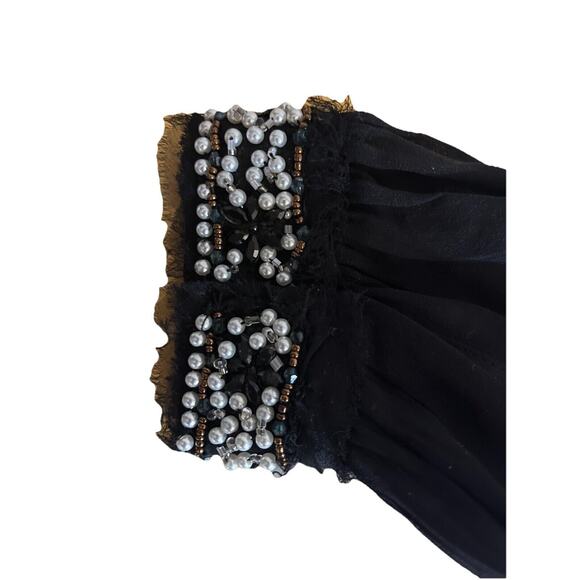 Elizabeth And James Silk Blouse Pearly Cuff Detail Black Size Medium - Picture 15 of 16